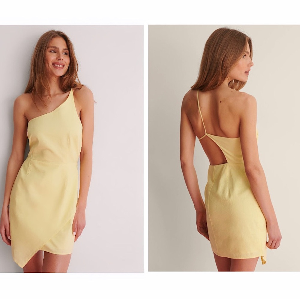 NA-KD Linen Yellow Mini Dress | Size 36 (US - Small) - Picture 2 of 16